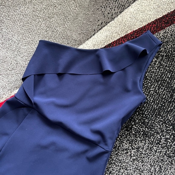 Parker Black Label Paxon Navy Ruffled One Shoulder Gown - Picture 4 of 7